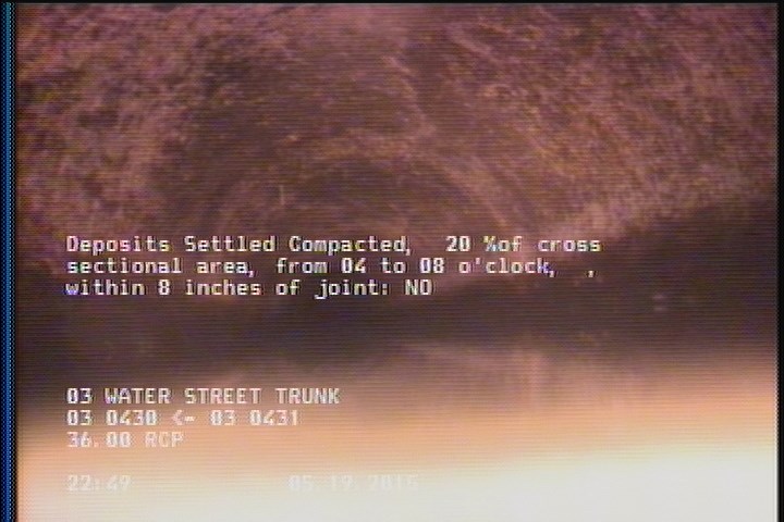 Deposits Settled Compacted, 20 %of cross sectional area, from 04 to 08 o'clock, , within 8 inches of joint: NO