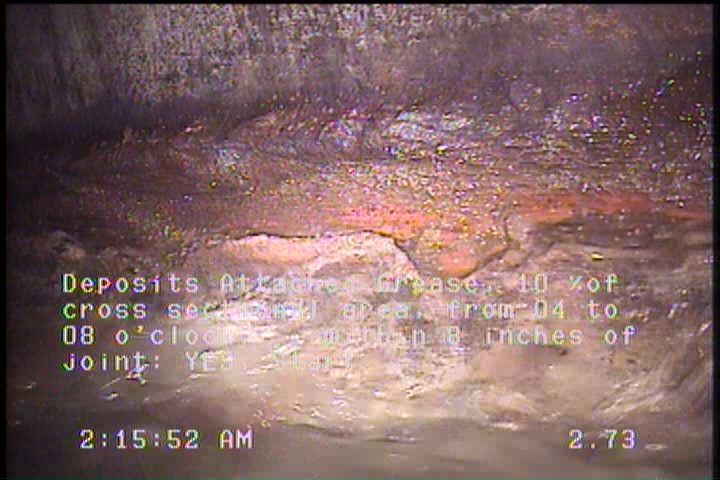 Deposits Attached Grease, 10 %of cross sectional area, from 04 to 08 o'clock, , within 8 inches of joint: YES, Start