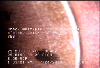 Crack Multiple, from 08 to 04 o'clock, within 8 inches of joint: YES