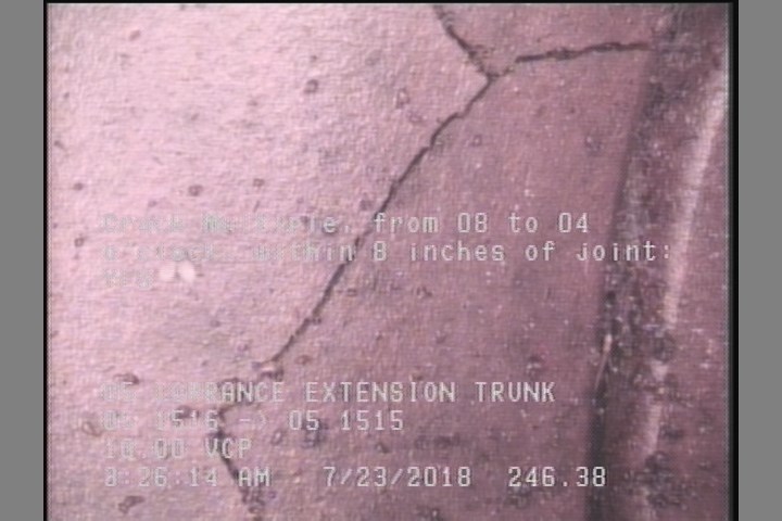 Crack Multiple, from 08 to 04 o'clock, within 8 inches of joint: YES