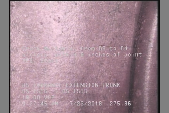Crack Multiple, from 08 to 04 o'clock, within 8 inches of joint: YES, Start