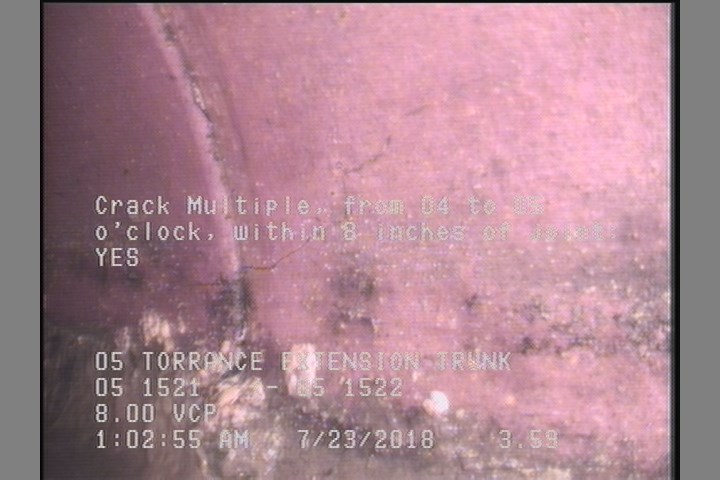 Crack Multiple, from 04 to 05 o'clock, within 8 inches of joint: YES
