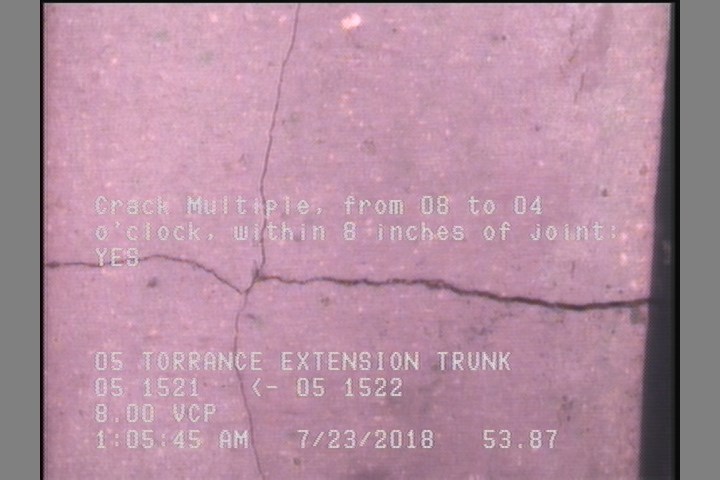 Crack Multiple, from 08 to 04 o'clock, within 8 inches of joint: YES