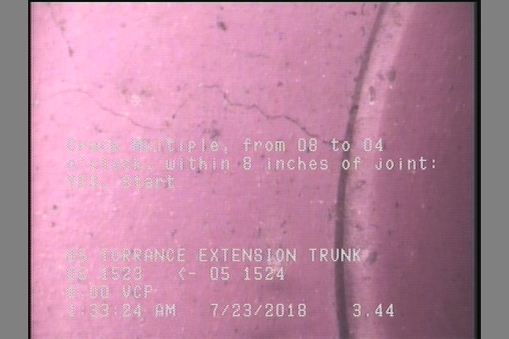 Crack Multiple, from 08 to 04 o'clock, within 8 inches of joint: YES, Start