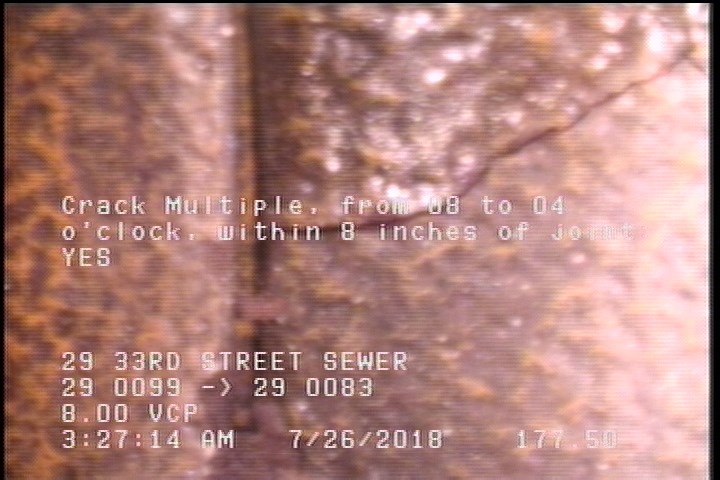 Crack Multiple, from 08 to 04 o'clock, within 8 inches of joint: YES