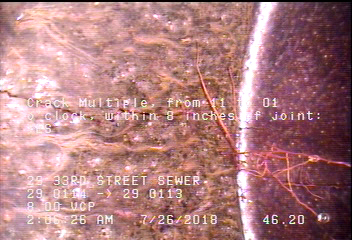 Crack Multiple, from 11 to 01 o'clock, within 8 inches of joint: YES