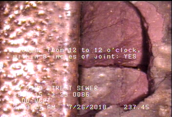Broken, from 12 to 12 o'clock, within 8 inches of joint: YES