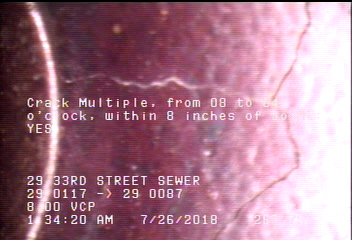 Crack Multiple, from 08 to 04 o'clock, within 8 inches of joint: YES