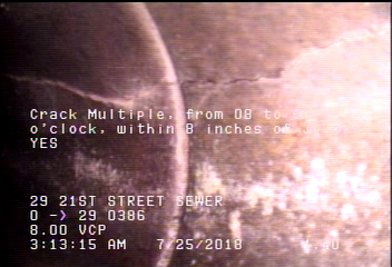 Crack Multiple, from 08 to 04 o'clock, within 8 inches of joint: YES