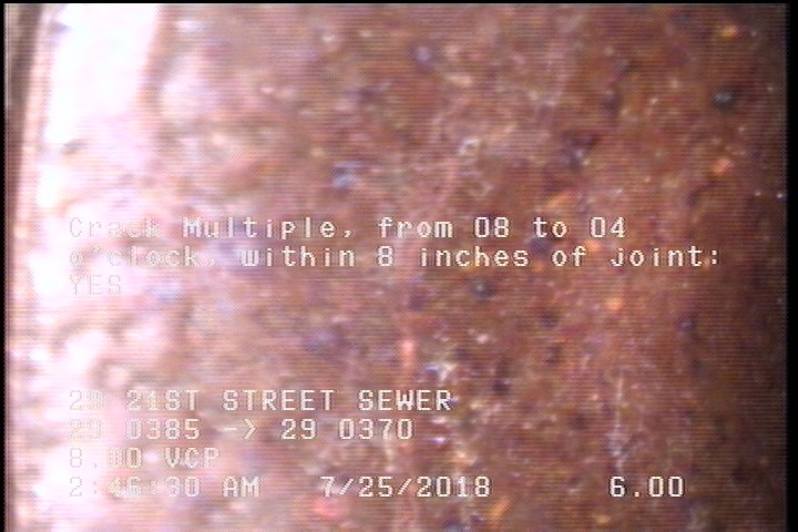 Crack Multiple, from 08 to 04 o'clock, within 8 inches of joint: YES