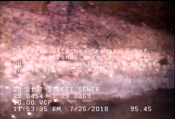 Deposits Attached Grease, 5 %of cross sectional area, from 04 to 08 o'clock, , within 8 inches of joint: YES