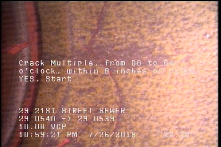 Crack Multiple, from 08 to 04 o'clock, within 8 inches of joint: YES, Start