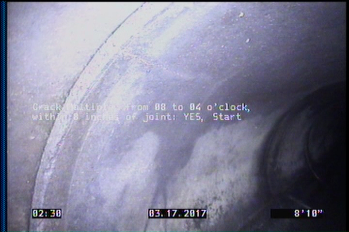 Crack Multiple, from 08 to 04 o'clock, within 8 inches of joint: YES, Start