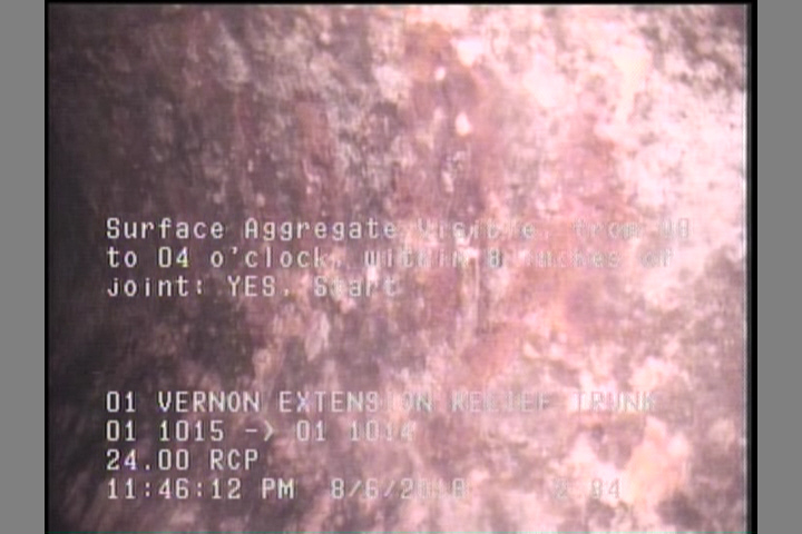Surface Aggregate Visible, from 08 to 04 o'clock, within 8 inches of joint: YES, Start