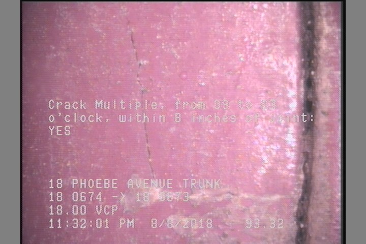 Crack Multiple, from 09 to 03 o'clock, within 8 inches of joint: YES