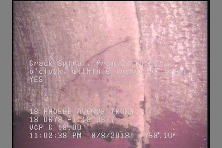 Crack Spiral, from 03 to 05 o'clock, within 8 inches of joint: YES