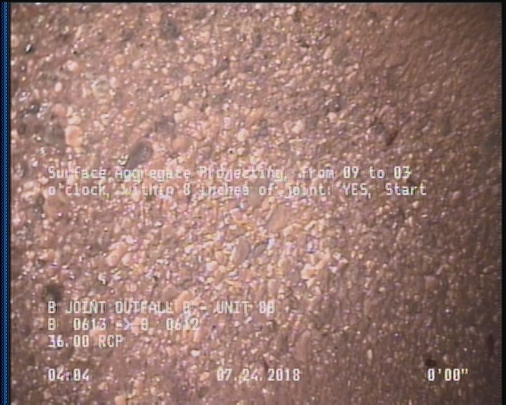 Surface Aggregate Projecting, from 09 to 03 o'clock, within 8 inches of joint: YES, Start