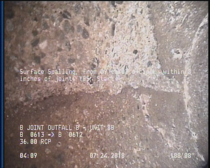 Surface Spalling, from 09 to 03 o'clock, within 8 inches of joint: YES, Start