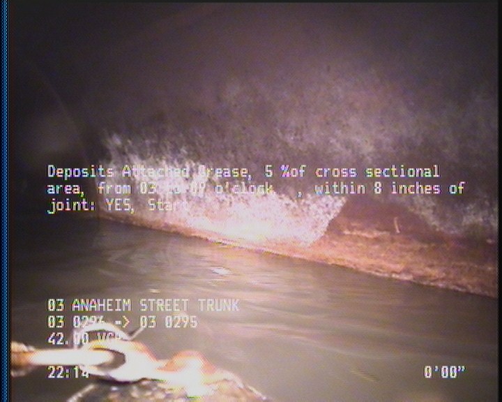 Deposits Attached Grease, 5 %of cross sectional area, from 03 to 09 o'clock, , within 8 inches of joint: YES, Start
