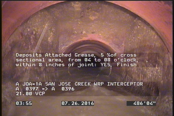 Deposits Attached Grease, 5 %of cross sectional area, from 04 to 08 o'clock, , within 8 inches of joint: YES, Finish