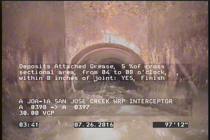 Deposits Attached Grease, 5 %of cross sectional area, from 04 to 08 o'clock, , within 8 inches of joint: YES, Finish