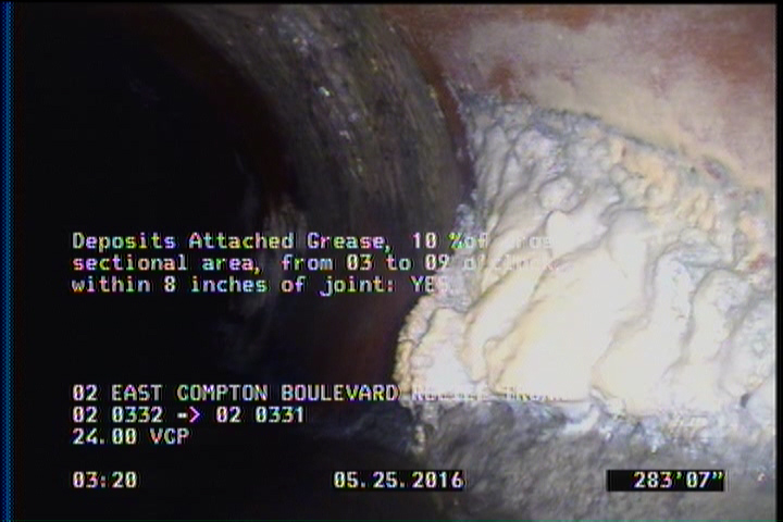 Deposits Attached Grease, 10 %of cross sectional area, from 03 to 09 o'clock, , within 8 inches of joint: YES