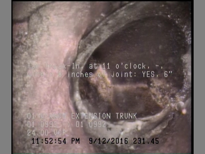 Tap Break-In, at 11 o'clock, -, within 8 inches of joint: YES, 6"