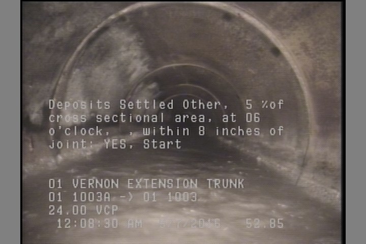 Deposits Settled Other, 5 %of cross sectional area, at 06 o'clock, , within 8 inches of joint: YES, Start