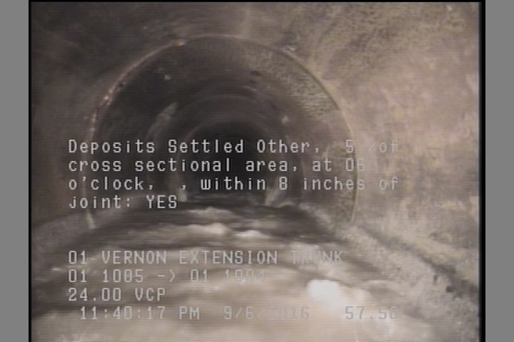 Deposits Settled Other, 5 %of cross sectional area, at 06 o'clock, , within 8 inches of joint: YES
