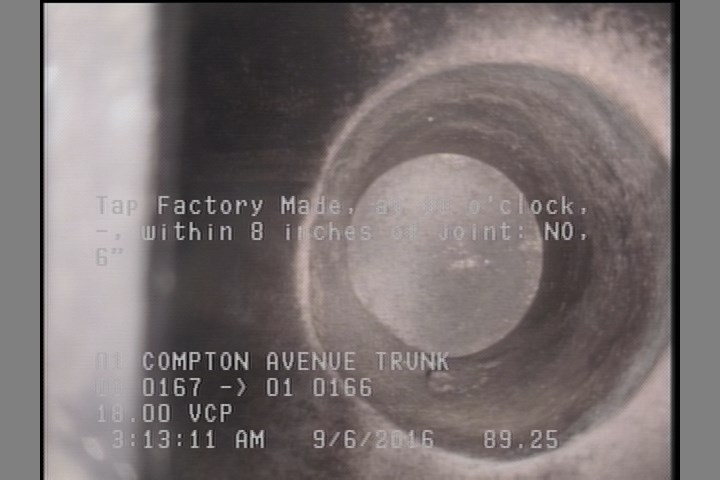 Tap Factory Made, at 10 o'clock, -, within 8 inches of joint: NO, 6"