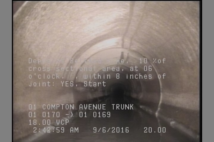 Deposits Settled Fine, 10 %of cross sectional area, at 06 o'clock, , within 8 inches of joint: YES, Start
