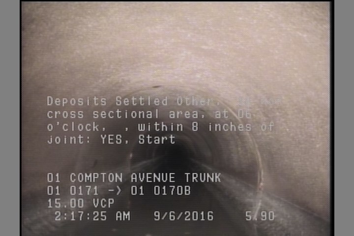 Deposits Settled Other, 10 %of cross sectional area, at 06 o'clock, , within 8 inches of joint: YES, Start