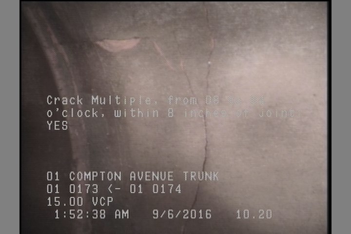 Crack Multiple, from 08 to 04 o'clock, within 8 inches of joint: YES