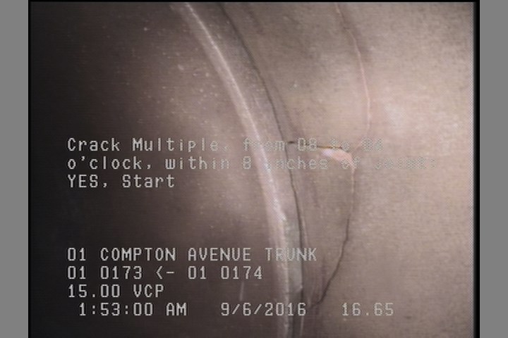Crack Multiple, from 08 to 04 o'clock, within 8 inches of joint: YES, Start