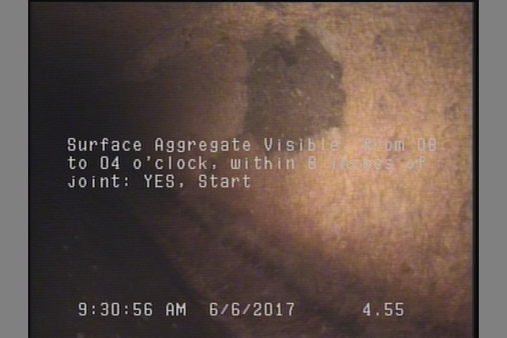 Surface Aggregate Visible, from 08 to 04 o'clock, within 8 inches of joint: YES, Start