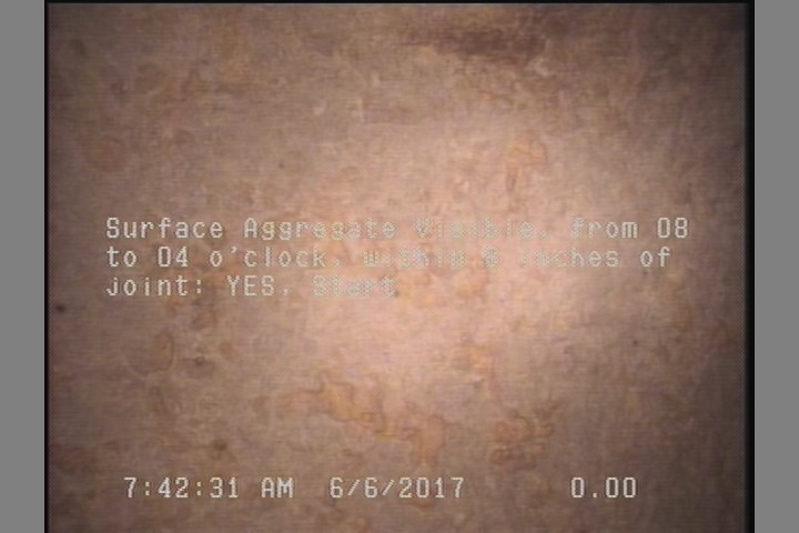 Surface Aggregate Visible, from 08 to 04 o'clock, within 8 inches of joint: YES, Start
