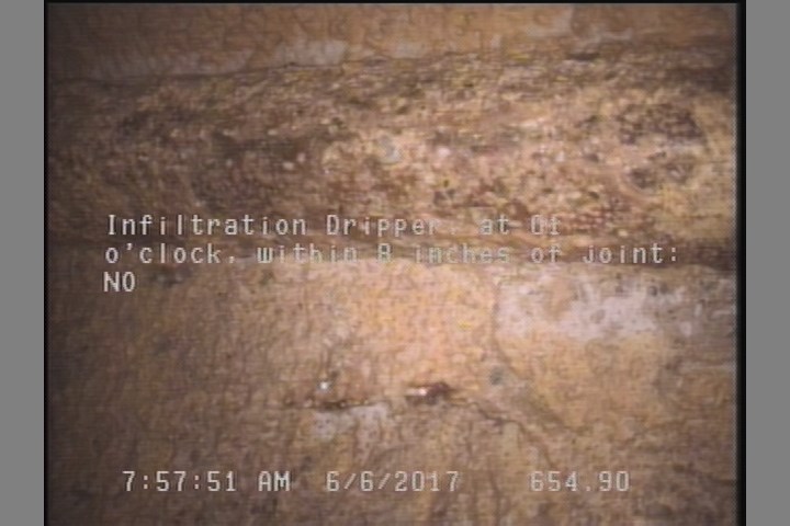 Infiltration Dripper, at 01 o'clock, within 8 inches of joint: NO