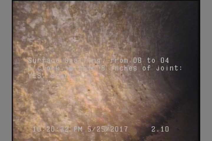 Surface Spalling, from 08 to 04 o'clock, within 8 inches of joint: YES, Start
