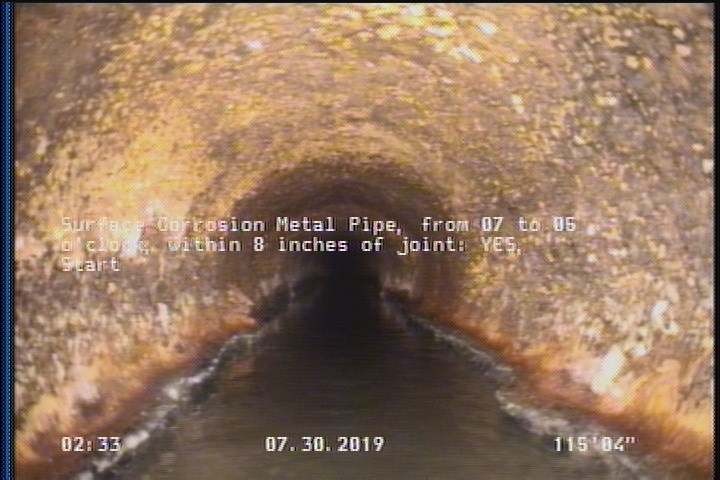 Surface Corrosion Metal Pipe, from 07 to 05 o'clock, within 8 inches of joint: YES, Start