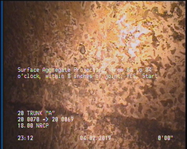 Surface Aggregate Projecting, from 08 to 04 o'clock, within 8 inches of joint: YES, Start