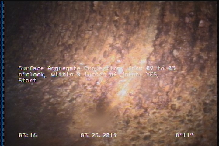 Surface Aggregate Projecting, from 09 to 03 o'clock, within 8 inches of joint: YES, Start