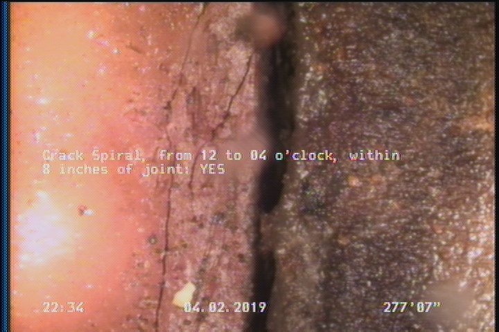 Crack Spiral, from 12 to 04 o'clock, within 8 inches of joint: YES