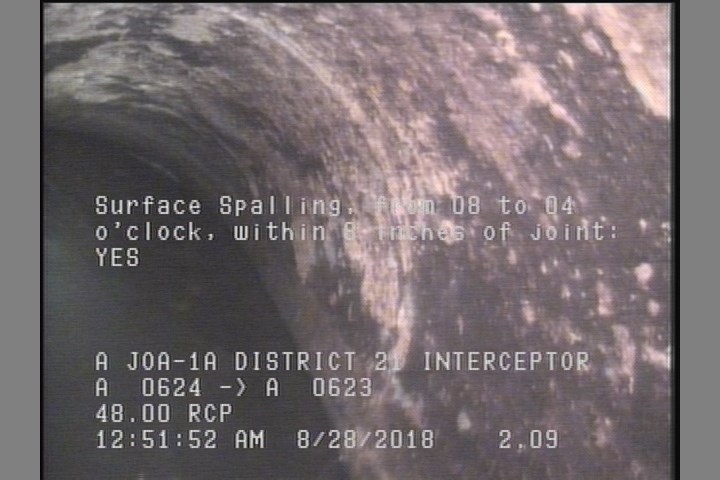 Surface Spalling, from 08 to 04 o'clock, within 8 inches of joint: YES