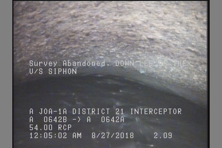 Survey Abandoned - DOWN LEG OF THE U/S SIPHON