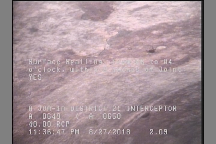 Surface Spalling, from 08 to 04 o'clock, within 8 inches of joint: YES