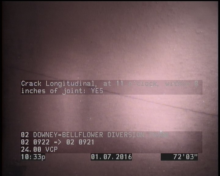 Crack Longitudinal, at 11 o'clock, within 8 inches of joint: YES