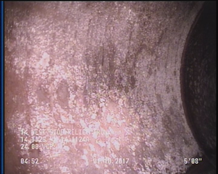 Deposits Attached Encrustation, 5 %of cross sectional area, from 08 to 04 o'clock, , within 8 inches of joint: YES, Start