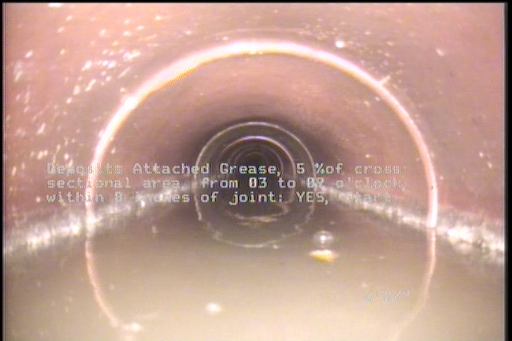 Deposits Attached Grease, 5 %of cross sectional area, from 03 to 09 o'clock, , within 8 inches of joint: YES, Start