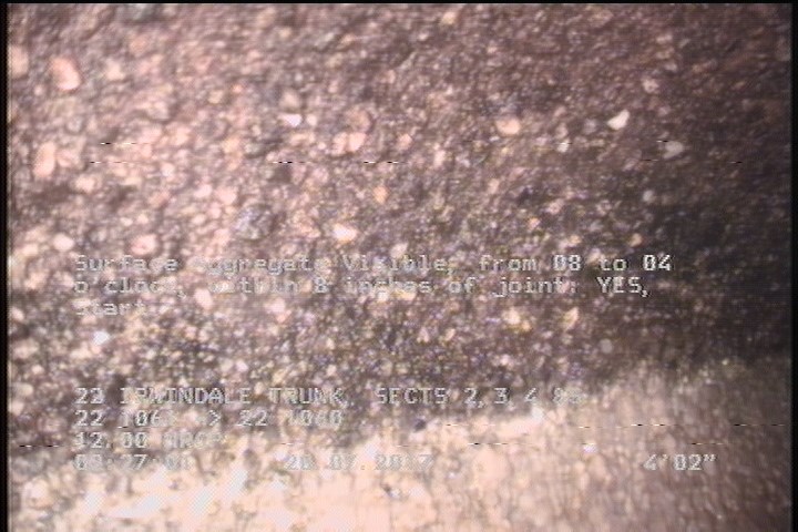 Surface Aggregate Visible, from 08 to 04 o'clock, within 8 inches of joint: YES, Start