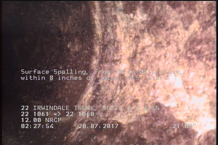 Surface Spalling, from 10 to 02 o'clock, within 8 inches of joint: YES, Start